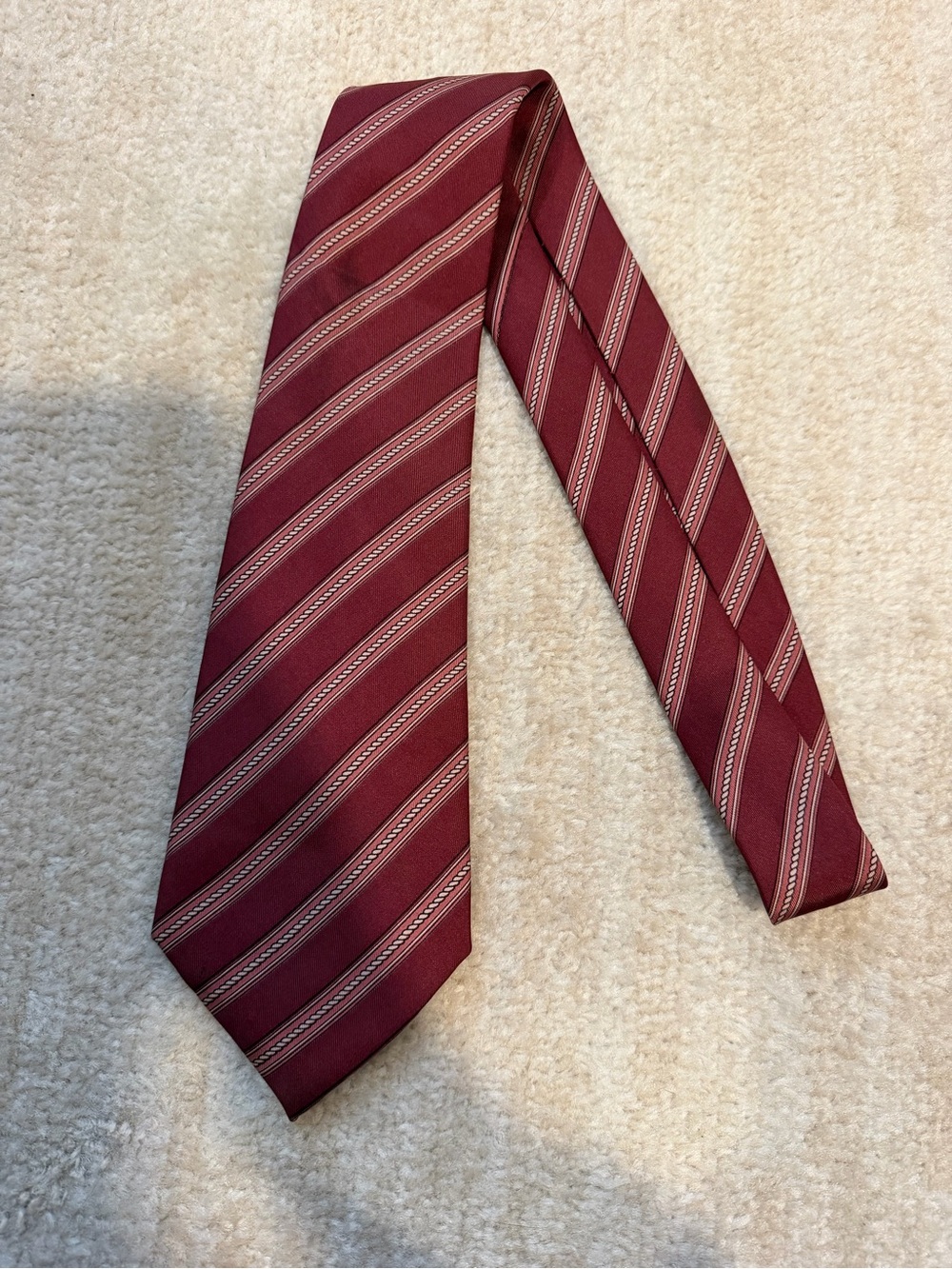 Hermes Burgundy Striped Silk Tie